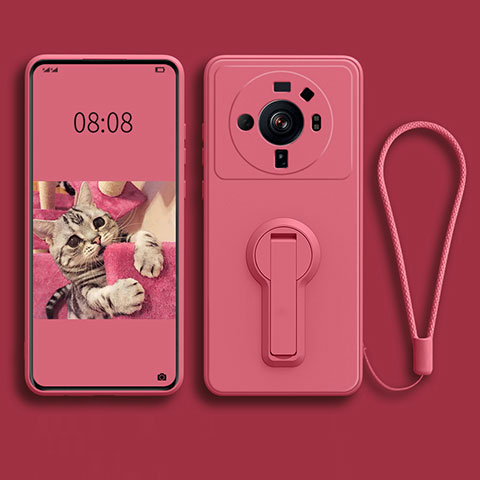 Funda Silicona Carcasa Ultrafina Goma con Soporte para Xiaomi Mi 12 Ultra 5G Rojo Rosa