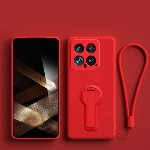 Funda Silicona Carcasa Ultrafina Goma con Soporte para Xiaomi Mi 14 Pro 5G Rojo
