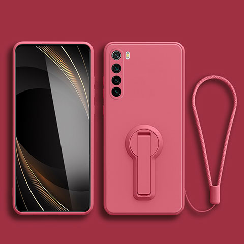 Funda Silicona Carcasa Ultrafina Goma con Soporte para Xiaomi Redmi Note 8 (2021) Rosa Roja
