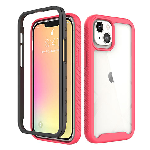 Funda Silicona Carcasa Ultrafina Goma Frontal y Trasera 360 Grados para Apple iPhone 13 Rojo y Negro