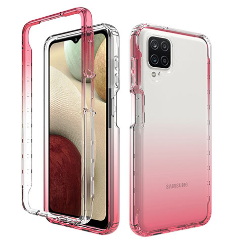 Funda Silicona Carcasa Ultrafina Transparente Goma Frontal y Trasera 360 Grados Gradiente JX1 para Samsung Galaxy A12 Rosa Roja