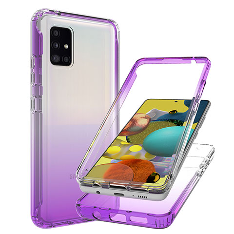 Funda Silicona Carcasa Ultrafina Transparente Goma Frontal y Trasera 360 Grados Gradiente JX1 para Samsung Galaxy A51 5G Morado