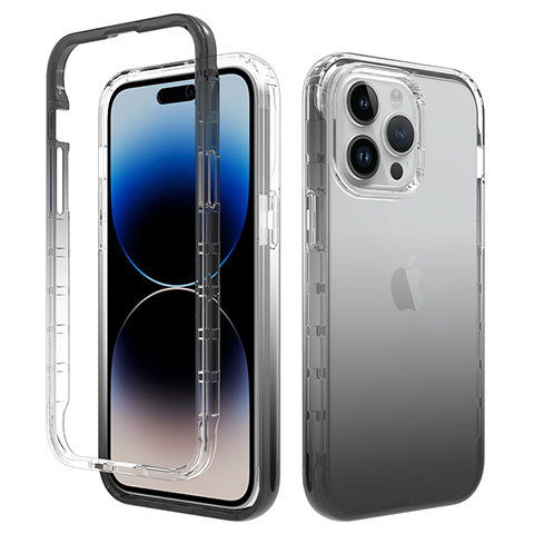 Funda Silicona Carcasa Ultrafina Transparente Goma Frontal y Trasera 360 Grados Gradiente para Apple iPhone 14 Pro Max Gris Oscuro