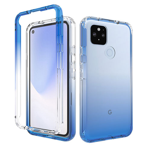 Funda Silicona Carcasa Ultrafina Transparente Goma Frontal y Trasera 360 Grados Gradiente para Google Pixel 4a 5G Azul