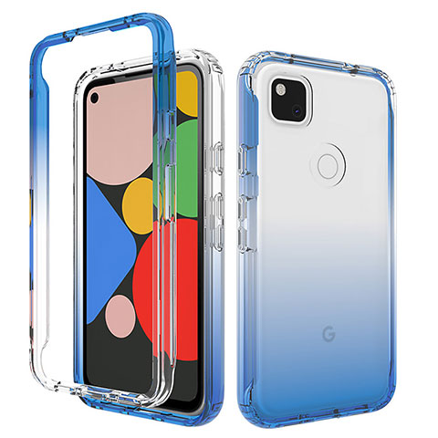 Funda Silicona Carcasa Ultrafina Transparente Goma Frontal y Trasera 360 Grados Gradiente para Google Pixel 4a Azul