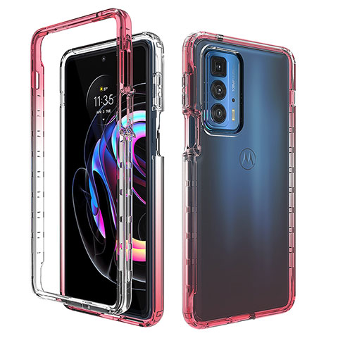 Funda Silicona Carcasa Ultrafina Transparente Goma Frontal y Trasera 360 Grados Gradiente para Motorola Moto Edge 20 Pro 5G Rojo