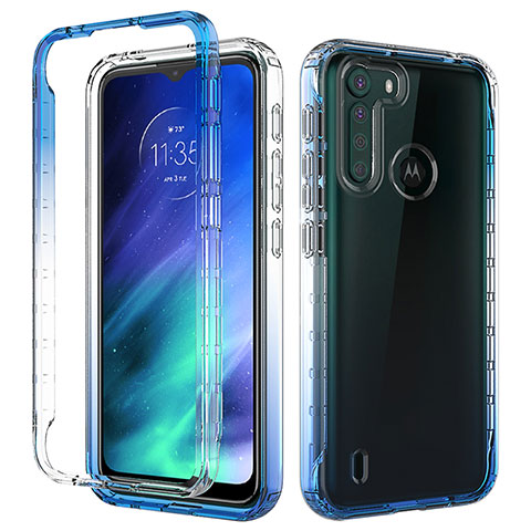 Funda Silicona Carcasa Ultrafina Transparente Goma Frontal y Trasera 360 Grados Gradiente para Motorola Moto One Fusion Azul