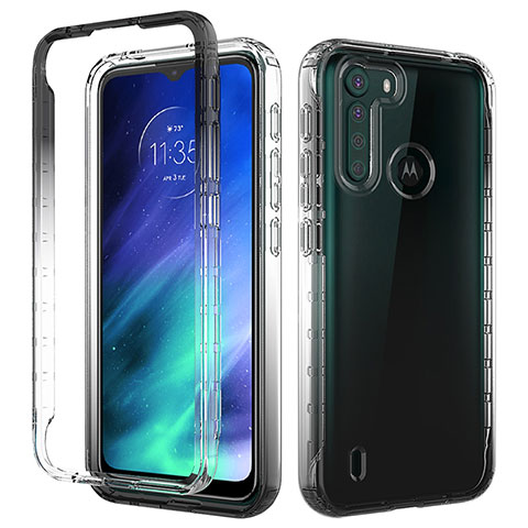 Funda Silicona Carcasa Ultrafina Transparente Goma Frontal y Trasera 360 Grados Gradiente para Motorola Moto One Fusion Negro