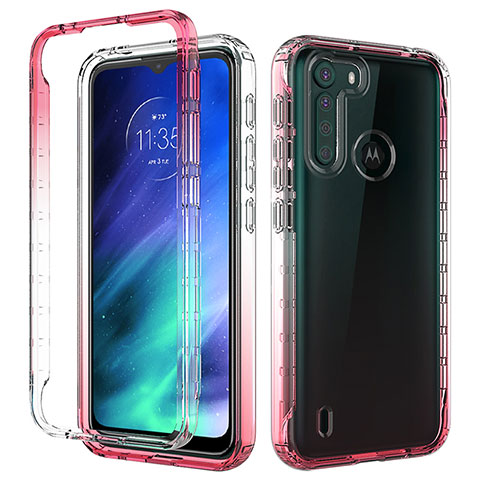 Funda Silicona Carcasa Ultrafina Transparente Goma Frontal y Trasera 360 Grados Gradiente para Motorola Moto One Fusion Rojo