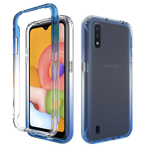 Funda Silicona Carcasa Ultrafina Transparente Goma Frontal y Trasera 360 Grados Gradiente para Samsung Galaxy A01 SM-A015 Azul