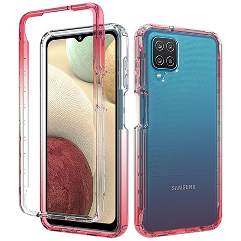 Funda Silicona Carcasa Ultrafina Transparente Goma Frontal y Trasera 360 Grados Gradiente para Samsung Galaxy A12 Nacho Rojo