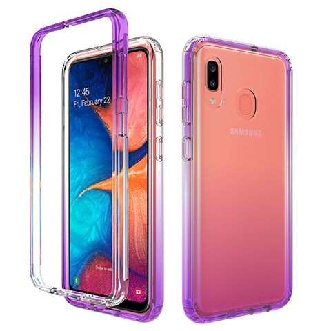 Funda Silicona Carcasa Ultrafina Transparente Goma Frontal y Trasera 360 Grados Gradiente para Samsung Galaxy A20 Morado