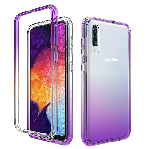 Funda Silicona Carcasa Ultrafina Transparente Goma Frontal y Trasera 360 Grados Gradiente para Samsung Galaxy A30S Morado