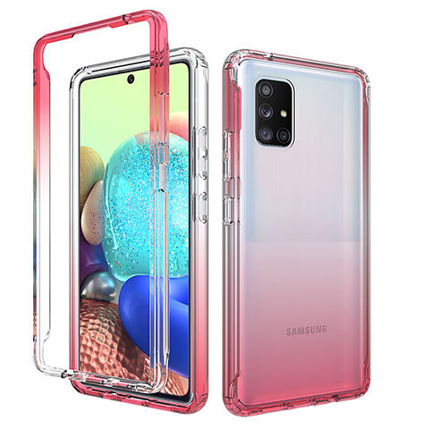 Funda Silicona Carcasa Ultrafina Transparente Goma Frontal y Trasera 360 Grados Gradiente para Samsung Galaxy A71 5G Rojo