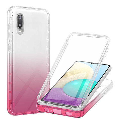 Funda Silicona Carcasa Ultrafina Transparente Goma Frontal y Trasera 360 Grados Gradiente para Samsung Galaxy M02 Rosa