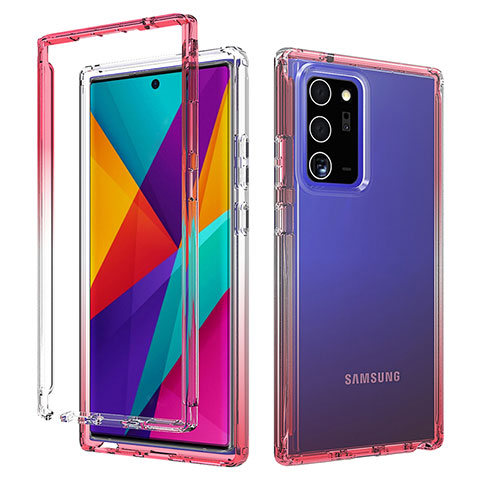 Funda Silicona Carcasa Ultrafina Transparente Goma Frontal y Trasera 360 Grados Gradiente para Samsung Galaxy Note 20 Ultra 5G Rojo