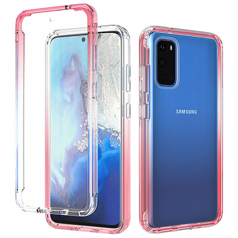 Funda Silicona Carcasa Ultrafina Transparente Goma Frontal y Trasera 360 Grados Gradiente para Samsung Galaxy S20 5G Rojo