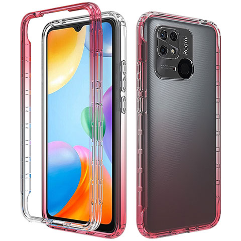 Funda Silicona Carcasa Ultrafina Transparente Goma Frontal y Trasera 360 Grados Gradiente para Xiaomi Redmi 10C 4G Rojo