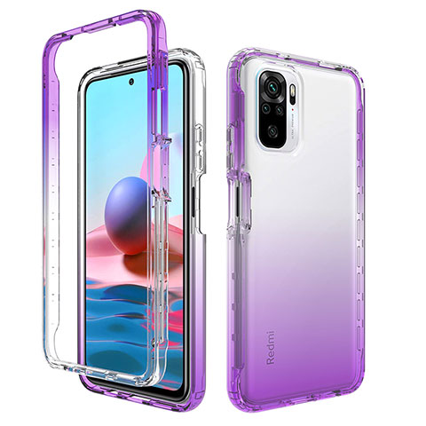 Funda Silicona Carcasa Ultrafina Transparente Goma Frontal y Trasera 360 Grados Gradiente para Xiaomi Redmi Note 10S 4G Morado