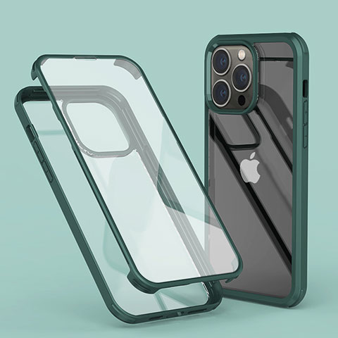 Funda Silicona Carcasa Ultrafina Transparente Goma Frontal y Trasera 360 Grados LK1 para Apple iPhone 14 Pro Max Verde