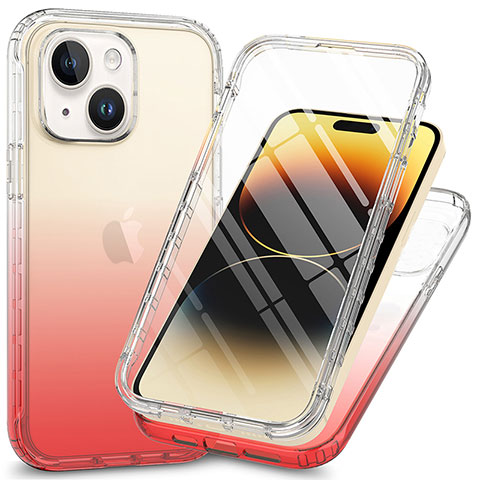 Funda Silicona Carcasa Ultrafina Transparente Goma Frontal y Trasera 360 Grados ZJ1 para Apple iPhone 13 Rojo