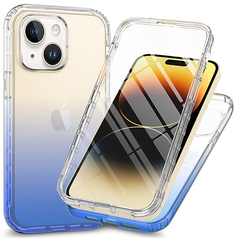 Funda Silicona Carcasa Ultrafina Transparente Goma Frontal y Trasera 360 Grados ZJ1 para Apple iPhone 14 Azul