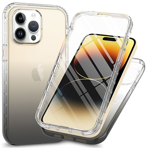 Funda Silicona Carcasa Ultrafina Transparente Goma Frontal y Trasera 360 Grados ZJ1 para Apple iPhone 14 Pro Max Gris Oscuro