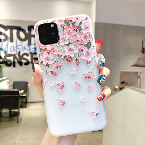 Funda Silicona Gel Goma Flores Carcasa H03 para Apple iPhone 11 Pro Rosa