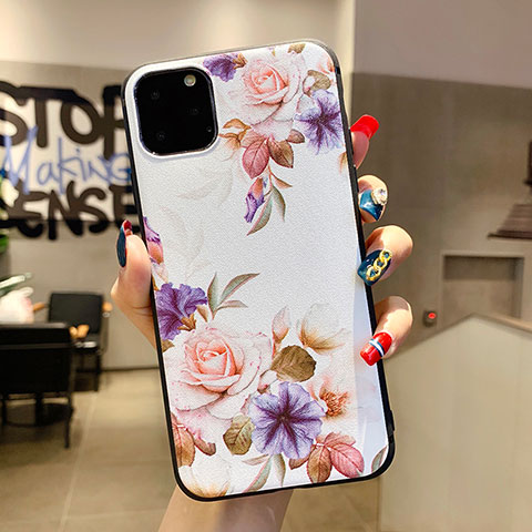 Funda Silicona Gel Goma Flores Carcasa H04 para Apple iPhone 11 Pro Max Blanco