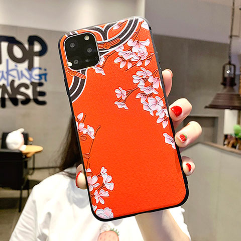 Funda Silicona Gel Goma Flores Carcasa H05 para Apple iPhone 11 Pro Max Naranja