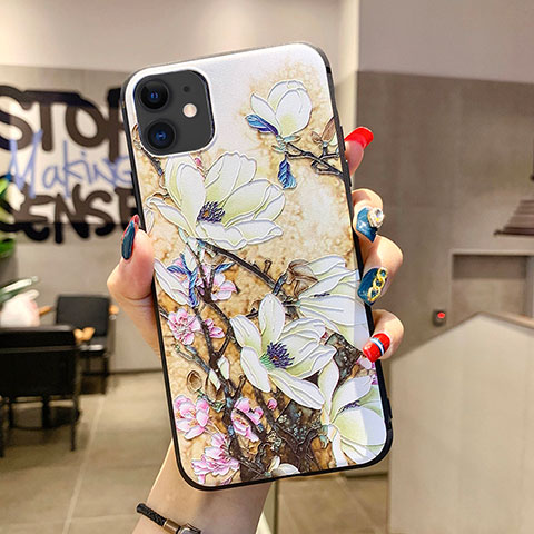 Funda Silicona Gel Goma Flores Carcasa H12 para Apple iPhone 11 Blanco