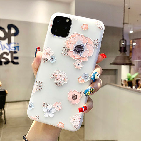 Funda Silicona Gel Goma Flores Carcasa H19 para Apple iPhone 11 Pro Max Blanco