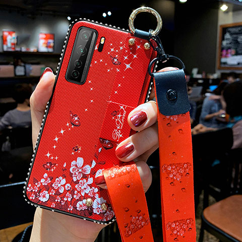 Funda Silicona Gel Goma Flores Carcasa K01 para Huawei P40 Lite 5G Rojo