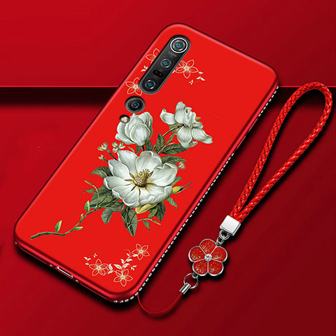 Funda Silicona Gel Goma Flores Carcasa K01 para Xiaomi Mi 10 Pro Rojo