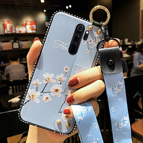 Funda Silicona Gel Goma Flores Carcasa K01 para Xiaomi Redmi Note 8 Pro Azul Cielo