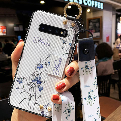 Funda Silicona Gel Goma Flores Carcasa K02 para Samsung Galaxy S10 5G Blanco