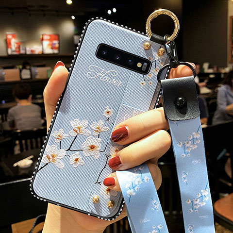 Funda Silicona Gel Goma Flores Carcasa K02 para Samsung Galaxy S10 Azul Cielo