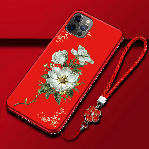 Funda Silicona Gel Goma Flores Carcasa para Apple iPhone 12 Pro Max Rojo