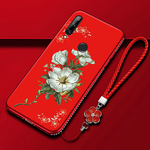 Funda Silicona Gel Goma Flores Carcasa para Huawei Enjoy 10 Plus Rojo