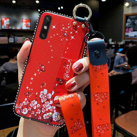 Funda Silicona Gel Goma Flores Carcasa para Huawei Enjoy 10e Rojo