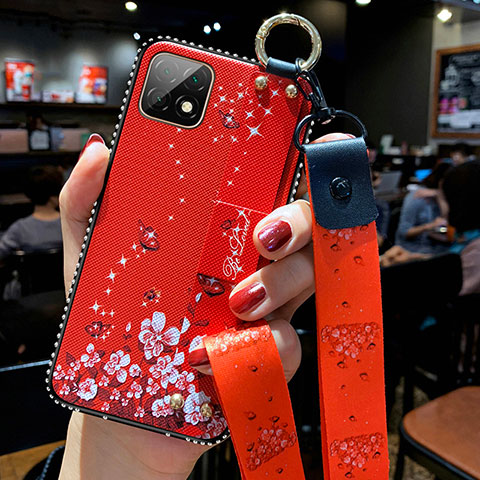 Funda Silicona Gel Goma Flores Carcasa para Huawei Enjoy 20 5G Rojo