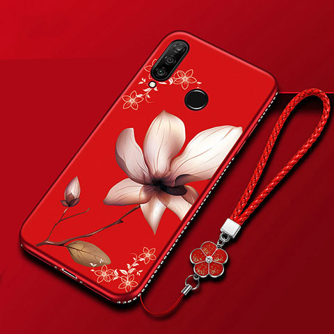 Funda Silicona Gel Goma Flores Carcasa para Huawei Honor 20i Rojo