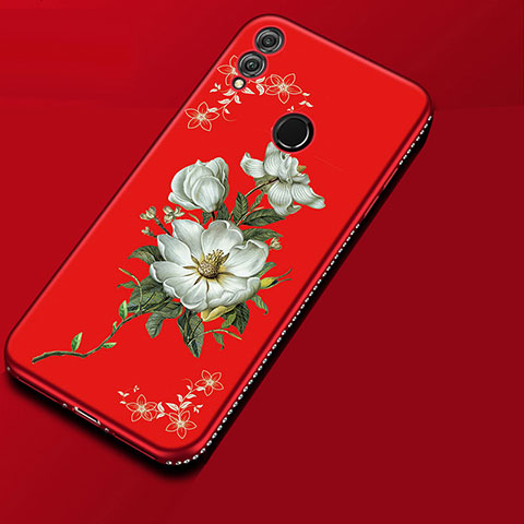 Funda Silicona Gel Goma Flores Carcasa para Huawei Honor 8X Rojo