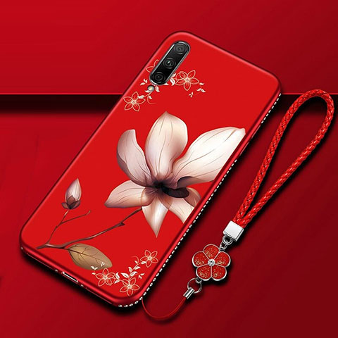 Funda Silicona Gel Goma Flores Carcasa para Huawei Honor 9X Pro Rojo Rosa