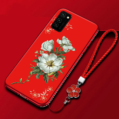 Funda Silicona Gel Goma Flores Carcasa para Huawei Honor View 30 Pro 5G Rojo