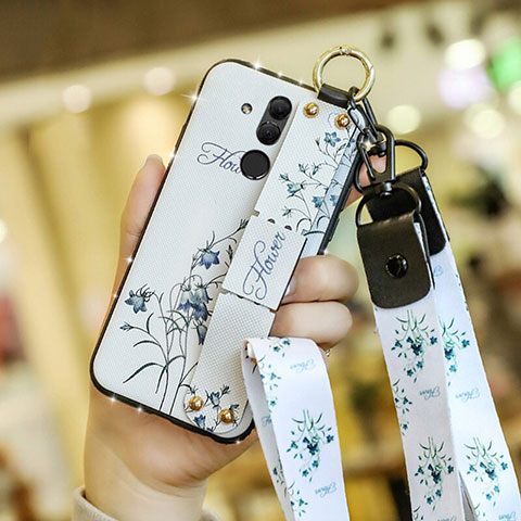 Funda Silicona Gel Goma Flores Carcasa para Huawei Mate 20 Lite Blanco