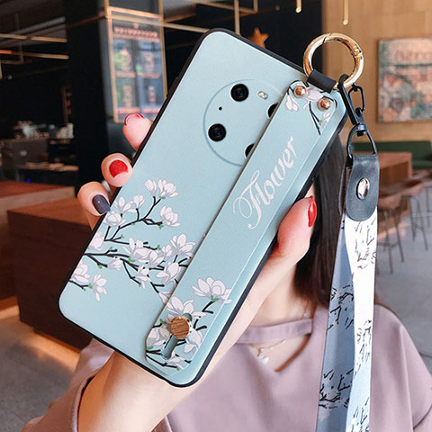 Funda Silicona Gel Goma Flores Carcasa para Huawei Mate 40 Pro Azul Claro