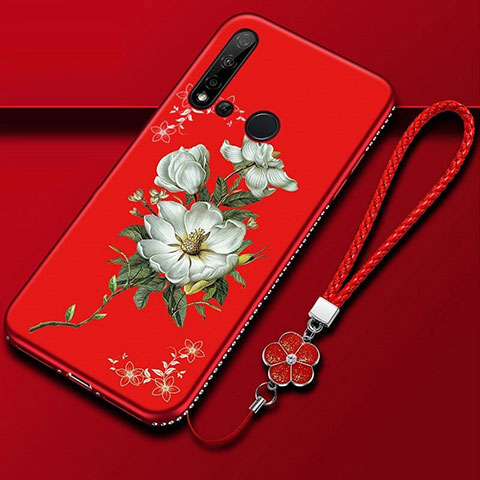 Funda Silicona Gel Goma Flores Carcasa para Huawei Nova 5i Rojo