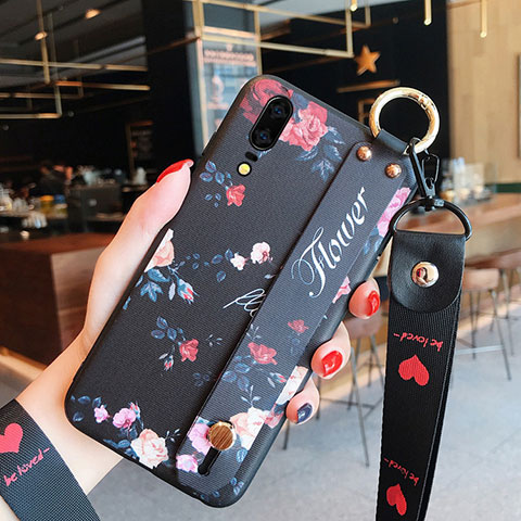 Funda Silicona Gel Goma Flores Carcasa para Huawei P20 Negro