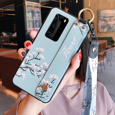 Funda Silicona Gel Goma Flores Carcasa para Huawei P40 Pro Azul Cielo